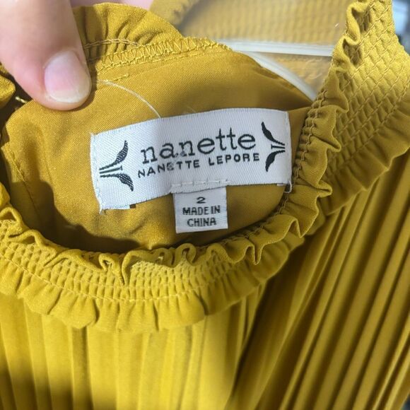 NWT Nanette Lepore Womens High Neck Pleated Smocked A-Line Dress Yellow 2 - Picture 5 of 13